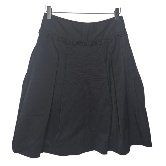 Cynthia Steffe Black Retro Pique Knit Ruffle Trim A Line Skirt Size 6 - Picture 2 of 8